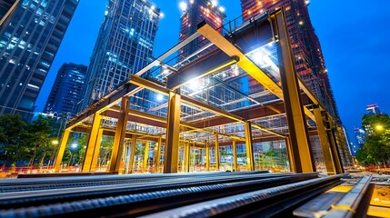 Obraz premium Steel Structure Night Construction Cityscape - Night photography