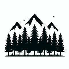 Obraz premium very simple flat and single minimalist Forest Silhouette in black on a white background