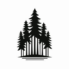 Fototapeta premium very simple flat and single minimalist Forest Silhouette in black on a white background