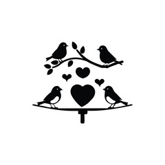 two birds on a branch with love icon.Valentines Day icon set vector illustration.