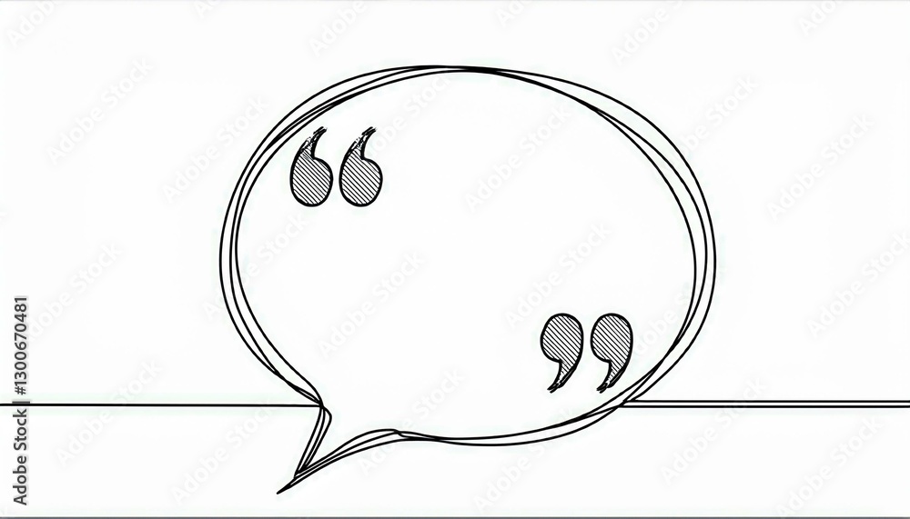 Poster quote frame speech bubble line art continuous black lines with quotation marks hand drawn sketch out