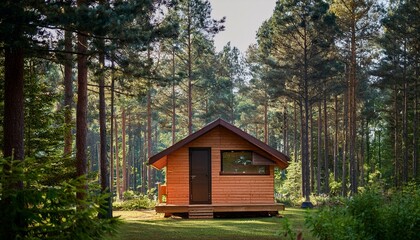 a small wooden cabin nestled in the middle of a forest offering a peaceful retreat from modern life ideal for a digital detox and mindful living