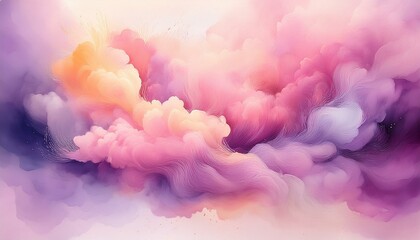 Fototapeta premium violet beige and pink watercolor pastel cotton candy rainbow splash background