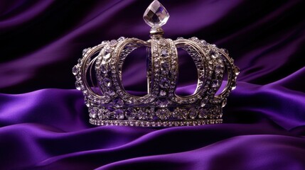 Fototapeta premium A royal crown with intricate filigree patterns on a silky royal purple background