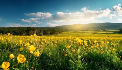 flowering yellow flower in meadow blooming flowering buttercup beautiful landscape