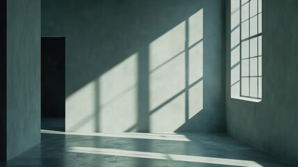Obraz premium abstract. minimalistic background for product presentation. walls in large empty room. can full of sunlight. Loft wall or minimalist wall. Shadow, light from windows to plaster wall