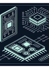 Fototapeta premium AI Processor and Digital Circuit – Cyber Technology Blueprint