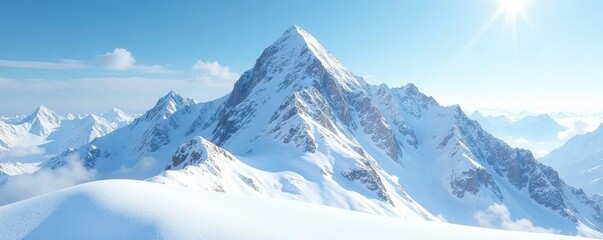 Obraz premium Fresh snow falls gently on isolated mountain peak, peaceful, mountain