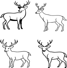 Naklejka premium Line art deer icons with fine strokes and minimalistic designs.