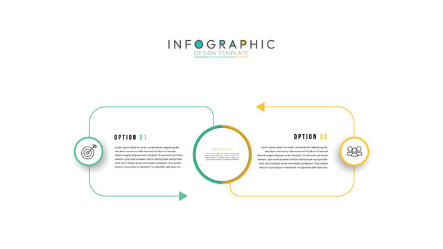 A thin rectangle two-stage business infographic for presentation, consisting of two stages, processes for achieving goals. Infographics with icons Modern flat infographic vector illustration
