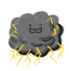 A cute, angry crayon cloud with a frown and puffed-up cheeks, expressing frustration in a playful, child-friendly way, perfect for a children's design with a transparent background.

