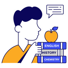 Apple fruit with close book, icon of healthy education