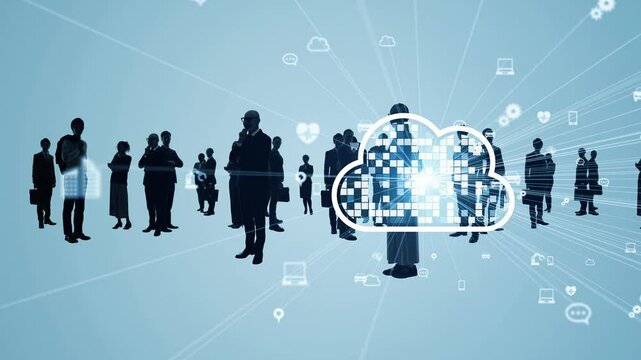 Multinational people silhouettes and cloud computing concept