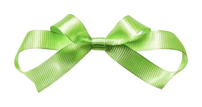 Bright green ribbon bow ready for gift wrapping or decoration for special occasions like birthdays and holidays, cut out