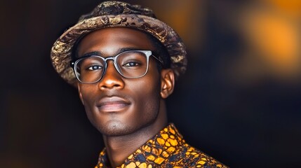 Confident Young Black Man Portrait  Casual Style  Glasses  Hat
