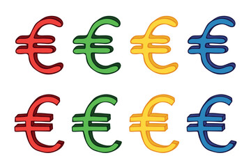 Hand drawn euro currency symbol set Brush stroke doodle Single element for design
