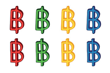 Hand drawn thai baht currency symbol set Brush stroke doodle Single element for design