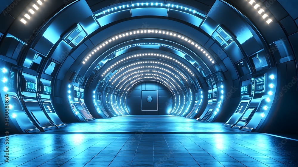 Poster fascinating tunnel adorned with bright lights leading into a mysterious space creating an intriguing