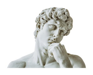 Sculptural representation of a thoughtful young man inspired by classical artistry and human emotion in a contemporary setting, cut out
