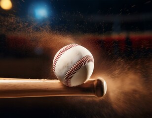 baseball collides with bat the bat s swing connects powerfully with the ball speed and force in sports panorama with copy space