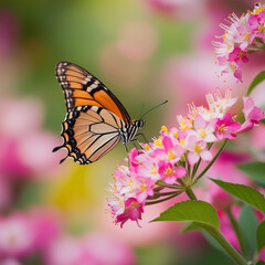 Fototapeta premium butterfly on pink flower