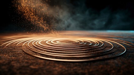 Abstract Golden Spirals  Dark Background  Glowing Dust  Luxury Design