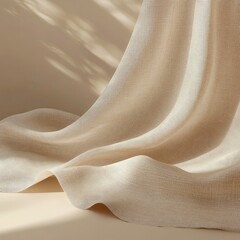 Draped Beige Linen Fabric with Soft Shadows and Texture