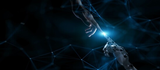 Human and Robotic Connection Highlighted in a Digital Network Environment.