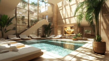 Luxury Indoor Pool and Spa Oasis: Tranquil Relaxation in a Modern Setting