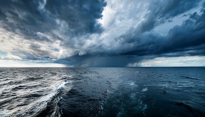 glowing clouds above the open baltic sea before the thunderstorm sweden dramatic sky epic seascape a view from the yacht sailing in a rough weather
