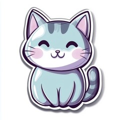 Obraz premium Cute Kawaii Chibi Cat Sticker – Pastel Glossy Sticker for Cat Lovers. Kawaii Animal Stickers