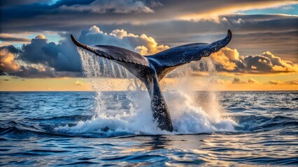 Fototapeta premium Whale Tail Fluke Sunset Ocean