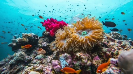 Ocean Pollution  Coral Reef  Plastic Waste  Fish  Anemones