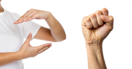 The image features hands forming letters and symbols, possibly representing sign language or a playful gesture against a transparent background.