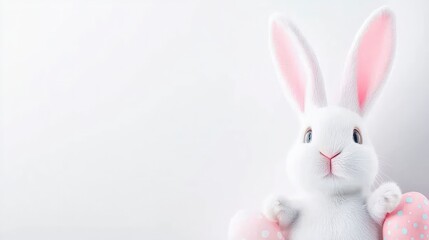 Obraz premium Adorable Easter Bunny with Pastel Eggs Spring Holiday Greeting