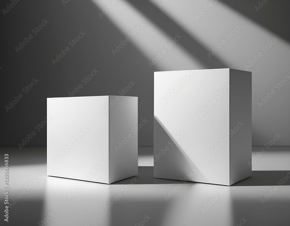 Poster clean and modern 3d mockup of two white boxes with soft shadows on minimal background for branding a