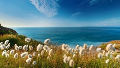 view over rabbit s foot grass to ocean on a summer day