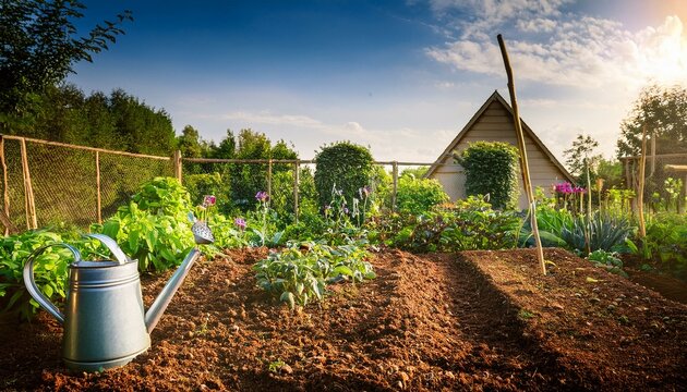 petit jardin potager et legume sous cloche au milieu du paillage en ete