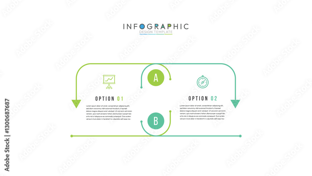 Poster vector linear infographic. timeline with 2 option, step down arrows. can be used for workflow layout