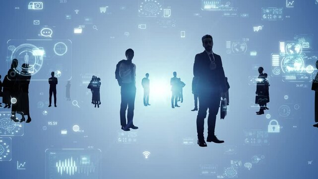 Multinational people silhouettes and digital technology concept