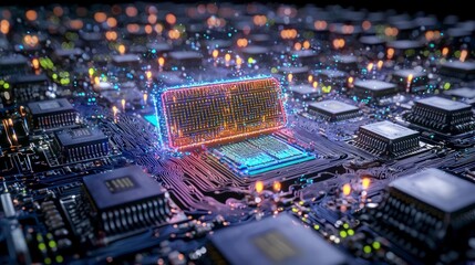 Obraz premium AI Technology Futuristic Circuit Board Microchip Digital Innovation Glowing Data Strea