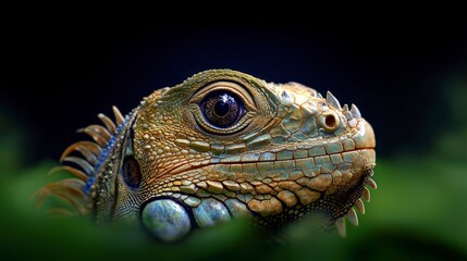 Fototapeta premium Green Iguana Portrait Reptile Eye Closeup Exotic Wildlife Rainforest Animal