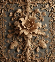 Baroque Victorian style floral engraved scroll ornament with retro flower pattern and intricate filigree details ,  filigree design,  vintage baroque