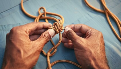 user knitting knots bowline knot process of tying bowline process is a top view on the sail