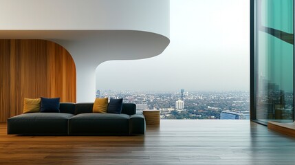 Modern Minimalist Apartment  City View  Sunlit Living Room  Interior Design