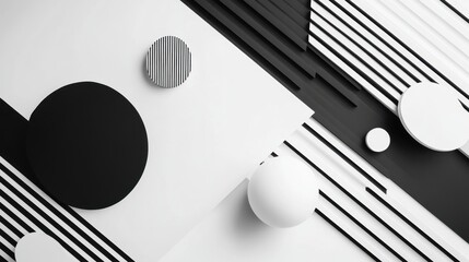 Abstract geometric shapes and lines in black and white.