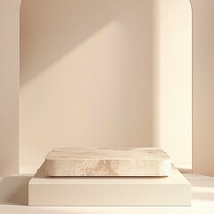 Minimalist Beige Stone Platform Display with Archway Background