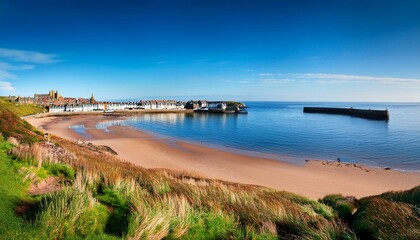 beach at north berwick with the view on the harbour scotland