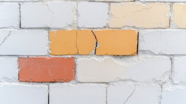 Textured White Brick Wall with Yellow and Orange Accents