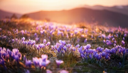 Fototapeta premium field of flowers in spring selective and soft focus on purple flowers